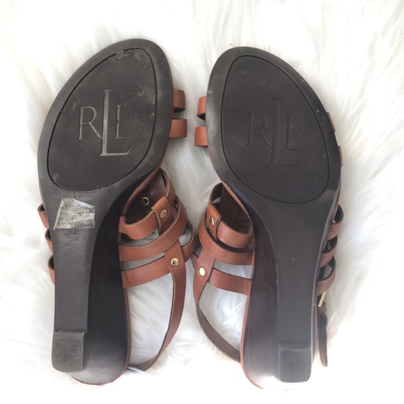 Ralph Lauren Lucetta Tan Leather Wedge Sandal, 8 - Picture 4 of 11
